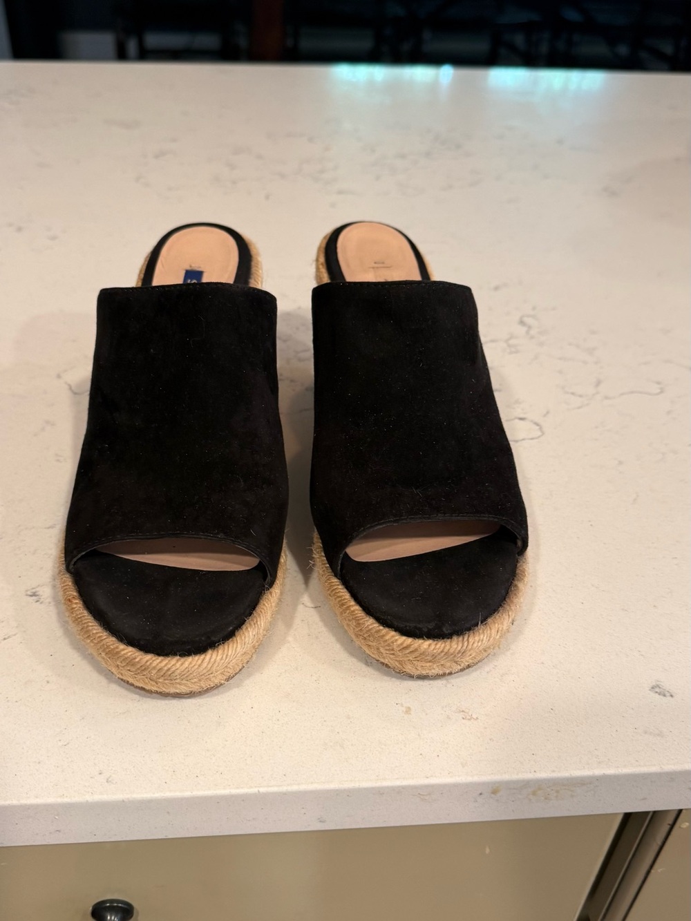 Stuart Weitzman Black Suede Open-Toe Espadrille Slides